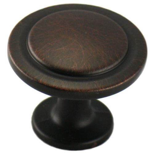 Round oil rubbed bronze cabinet knob with circle carving