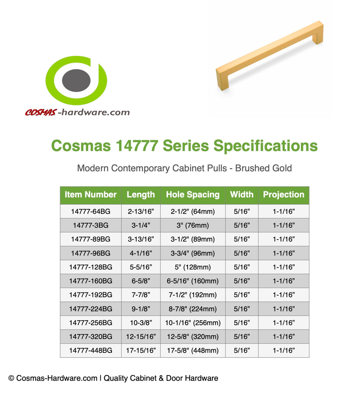 Cosmas 14777-96BG Brushed Gold Modern Contemporary Cabinet Pull