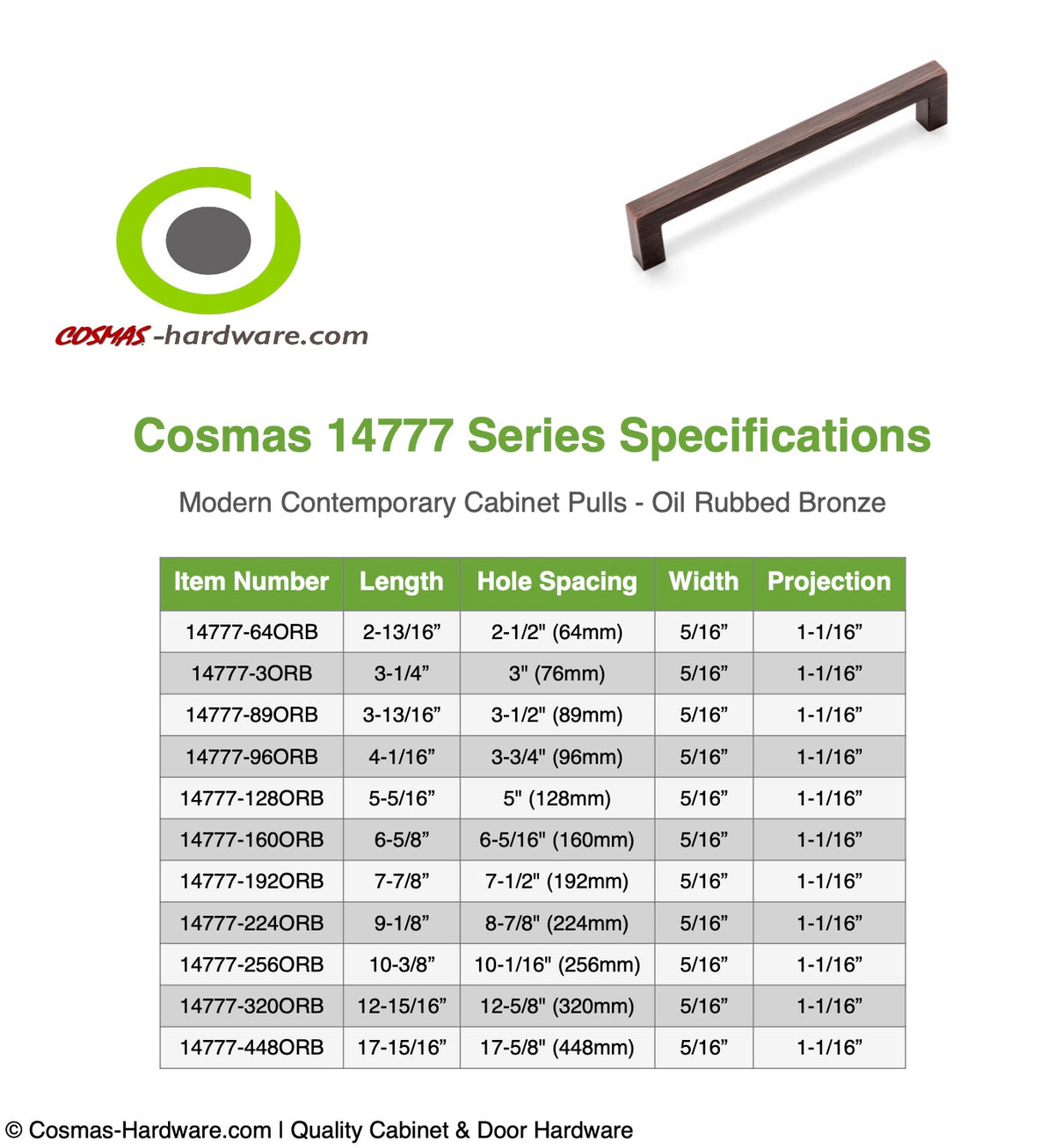 Cosmas 14777-96ORB Oil Rubbed Bronze Modern Contemporary Cabinet Pull
