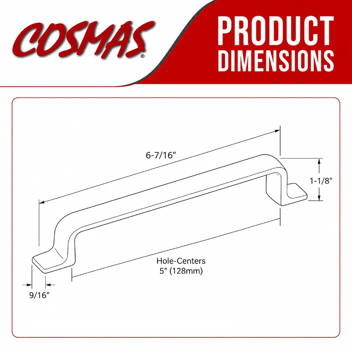 Cosmas 14901-128FB Flat Black Contemporary Cabinet Pull