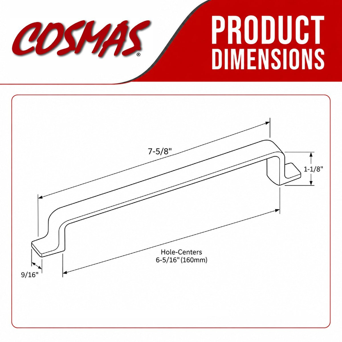 Cosmas 14901-160FB Flat Black Contemporary Cabinet Pull