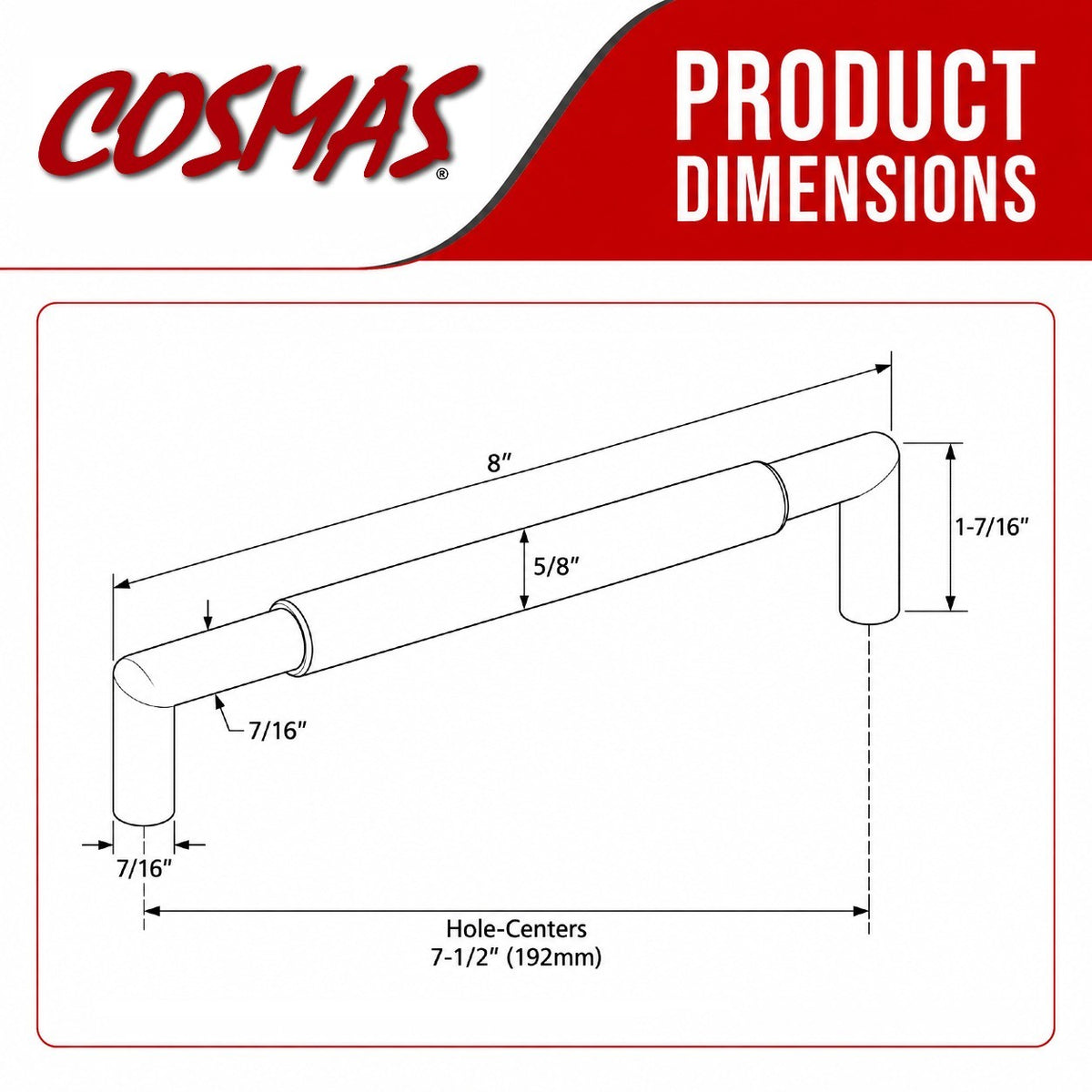 Cosmas 1500-192SN Satin Nickel Contemporary Style Bar Pull