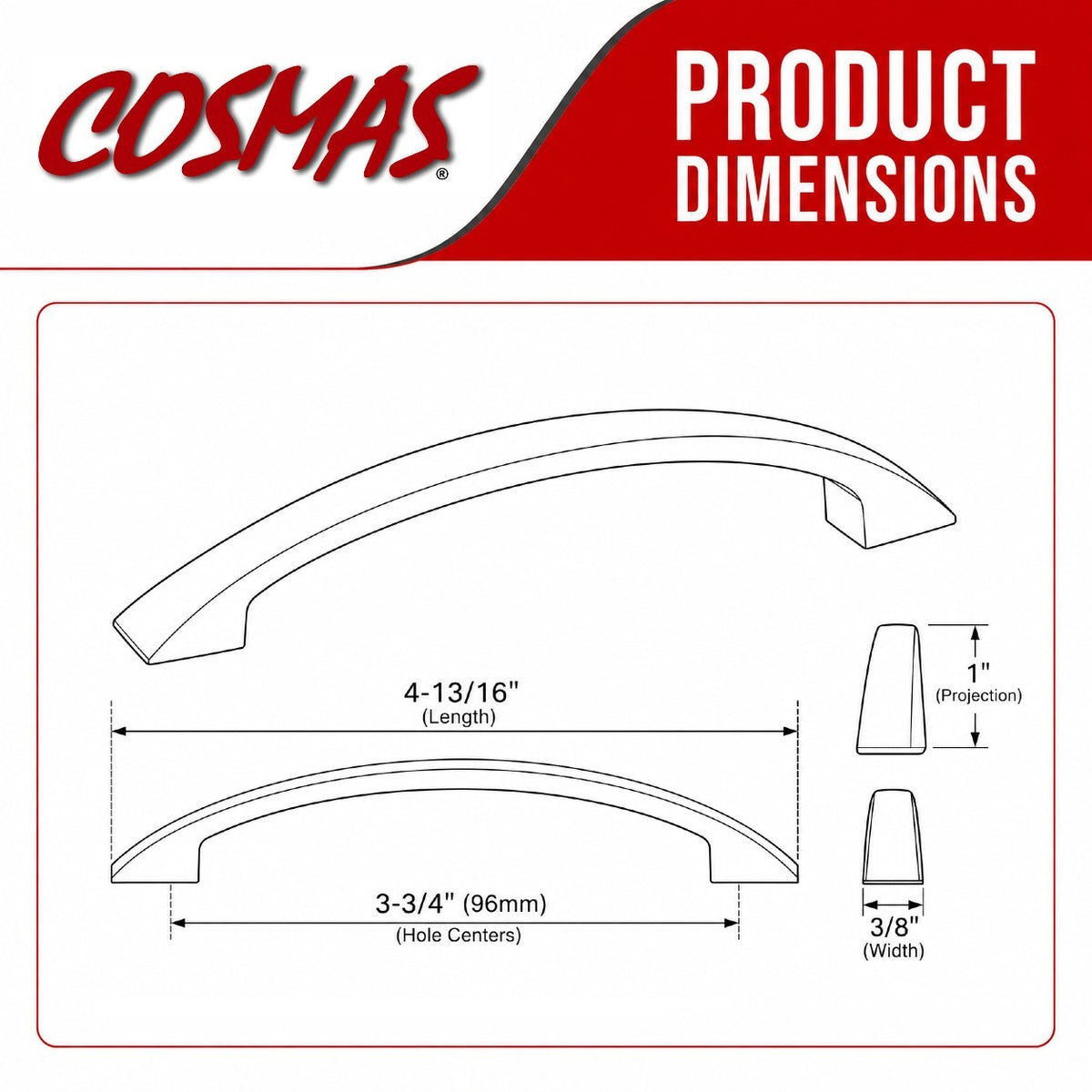 Cosmas 221-96CH Polished Chrome Cabinet Pull