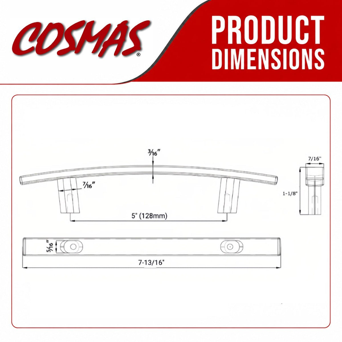 Cosmas 2363-128FB Flat Black Subtle Arch Cabinet Pull