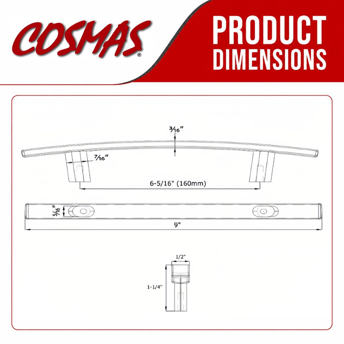 Cosmas 2363-160FB Flat Black Subtle Arch Cabinet Pull