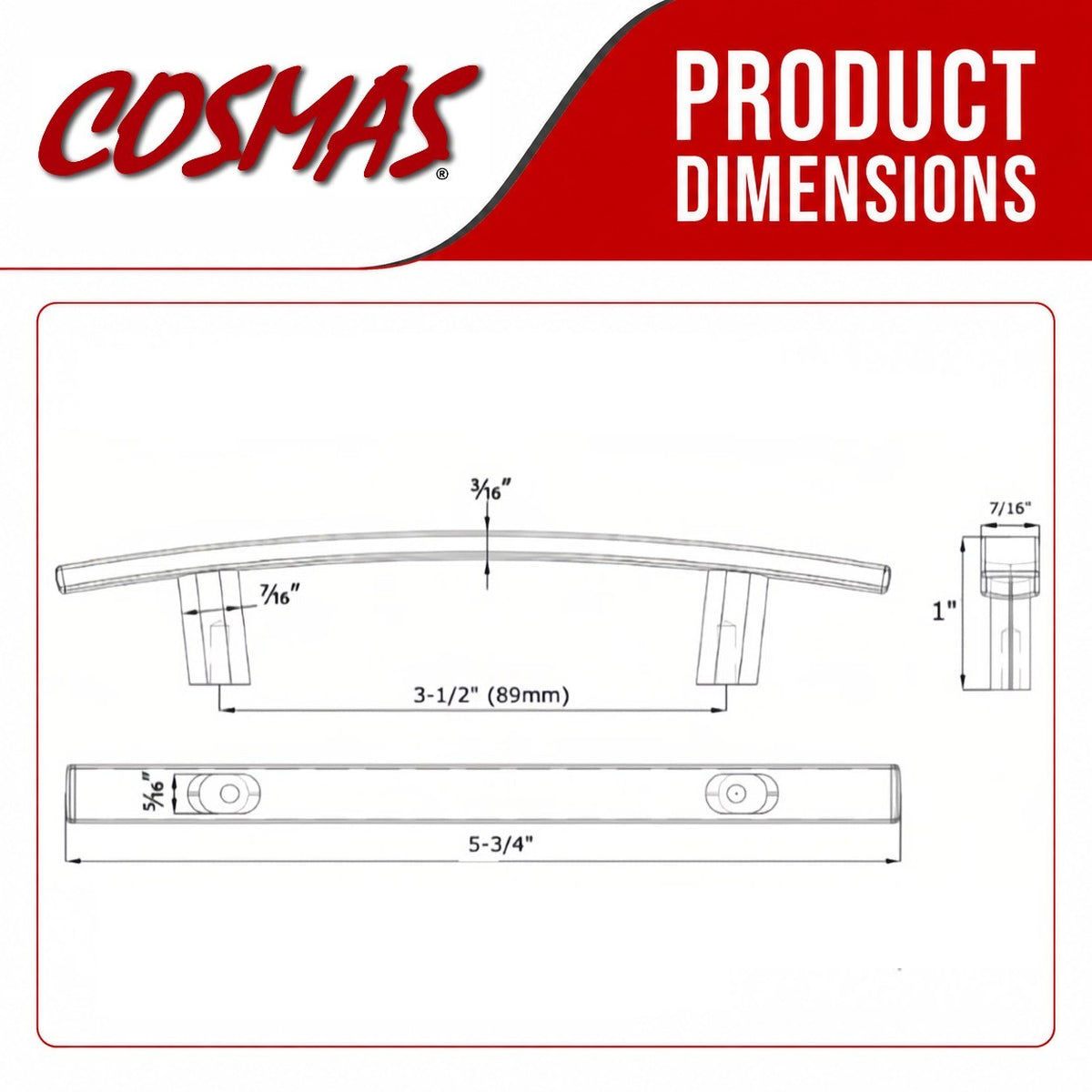 Cosmas 2363-3.5FB Flat Black Subtle Arch Cabinet Pull