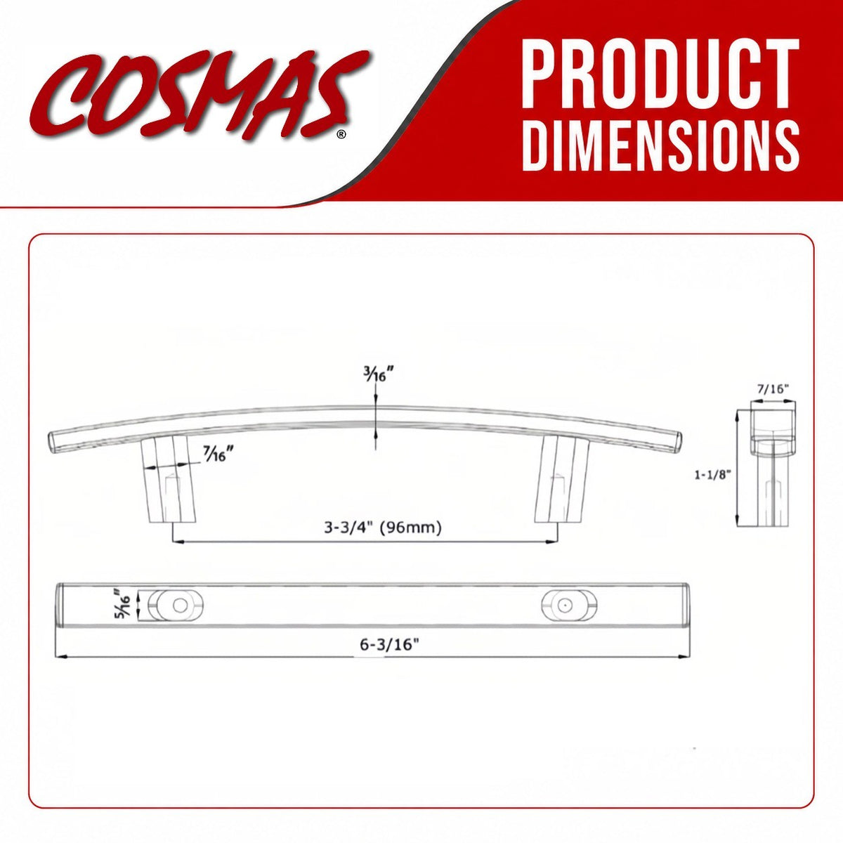 Cosmas 2363-96CH Polished Chrome Subtle Arch Cabinet Pull