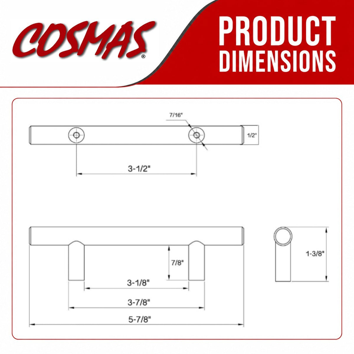 Cosmas 305-3.5FB Flat Black Euro Style Bar Pull