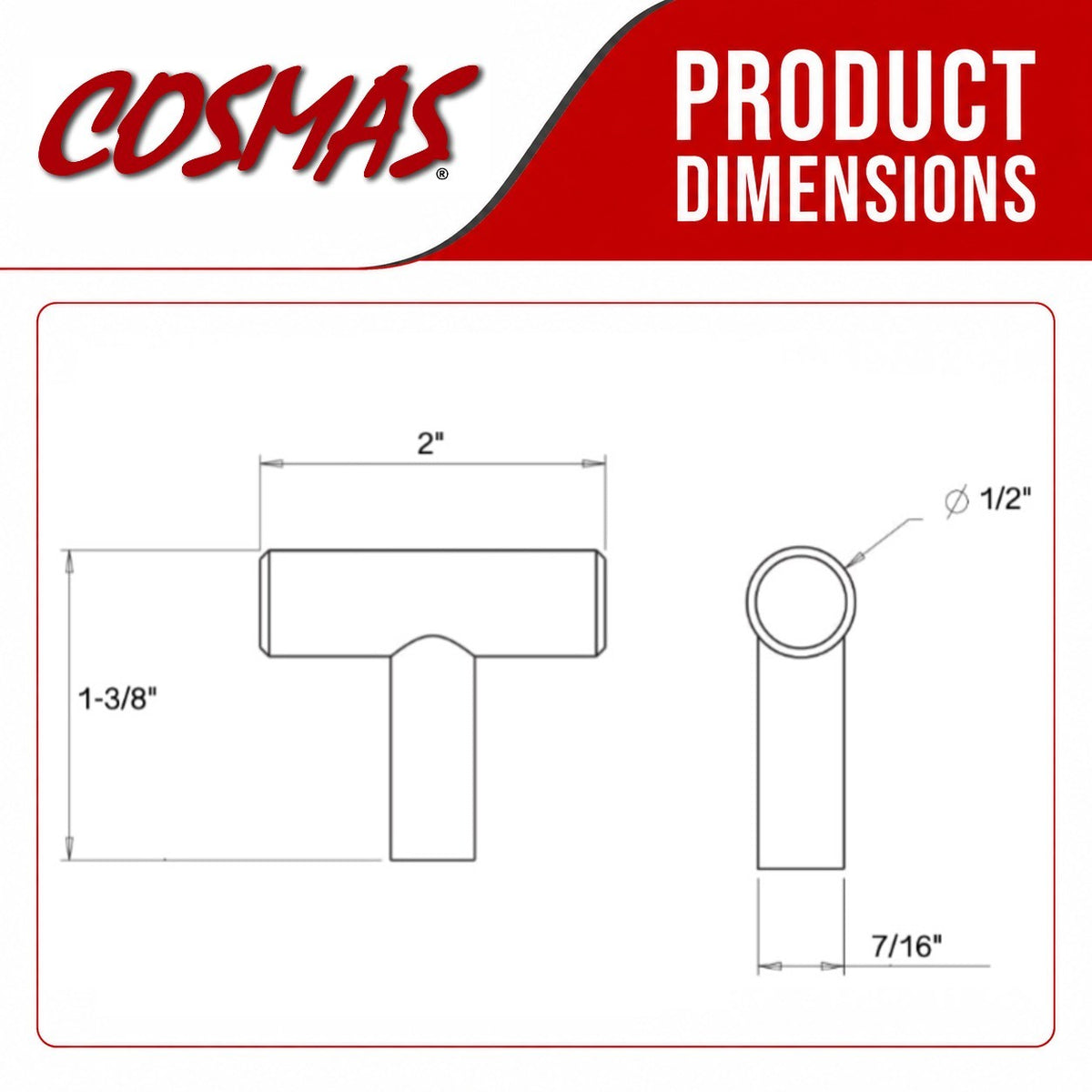Cosmas 305FB Flat Black Euro Style T Bar Knob