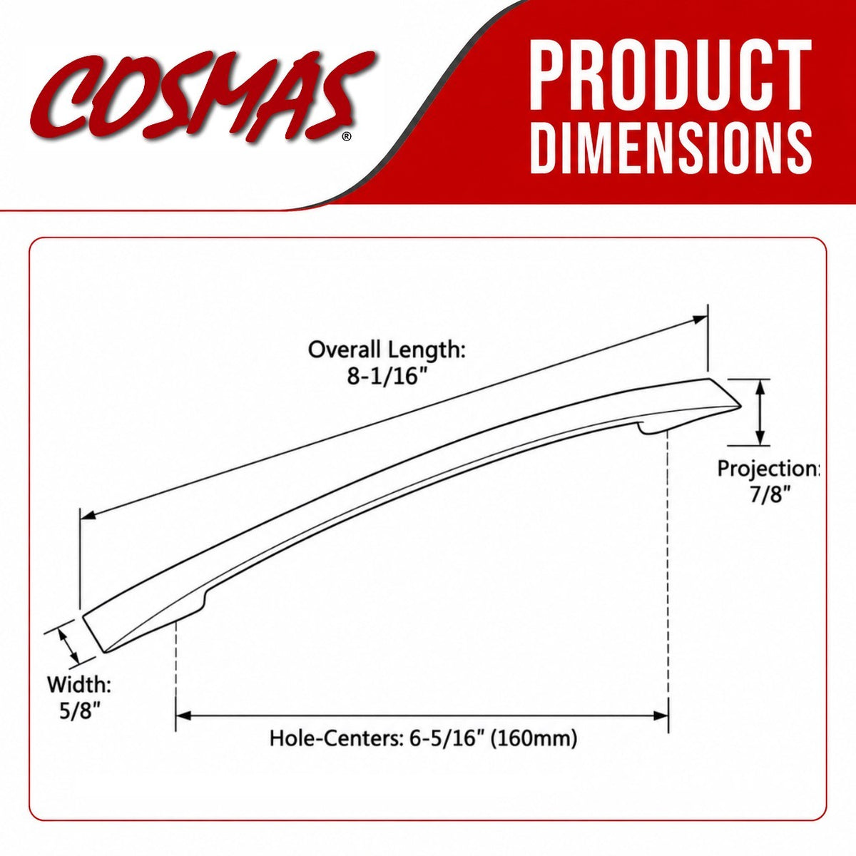 Cosmas 3200-160SN Satin Nickel Arch Cabinet Pull