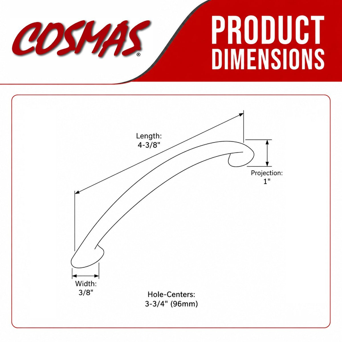 Cosmas 323-96SN Satin Nickel Arch Cabinet Pull
