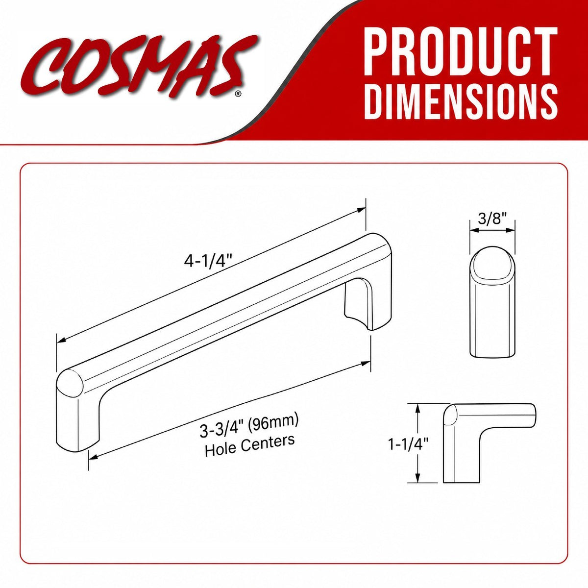 Cosmas 3304-96SN Satin Nickel Modern Contemporary Cabinet Pull