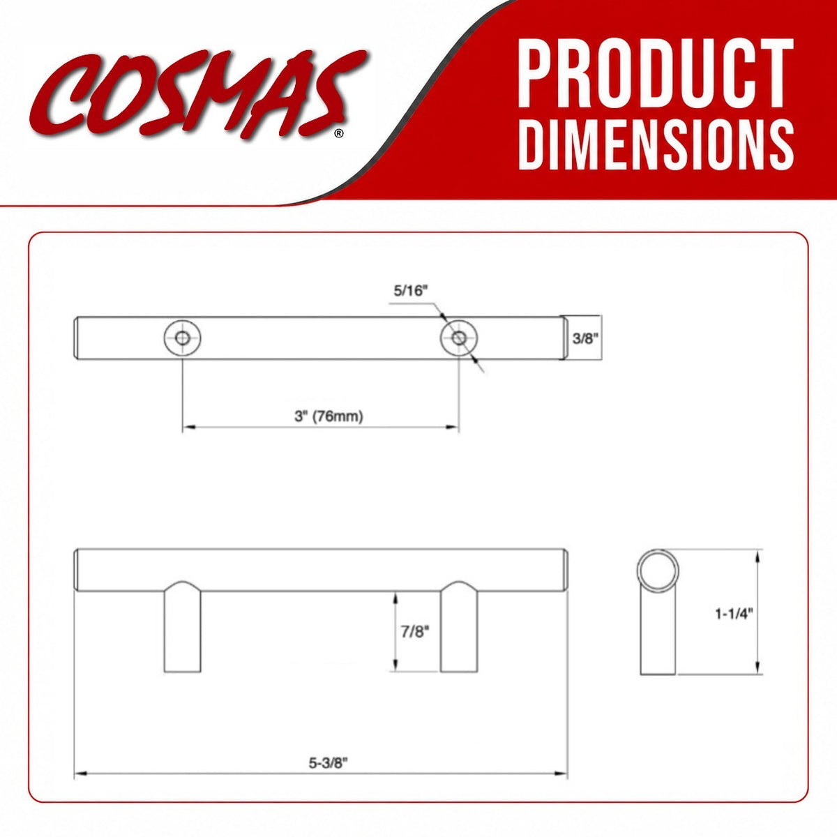 Cosmas 404-030CH Polished Chrome Slim Line Euro Style Bar Pull