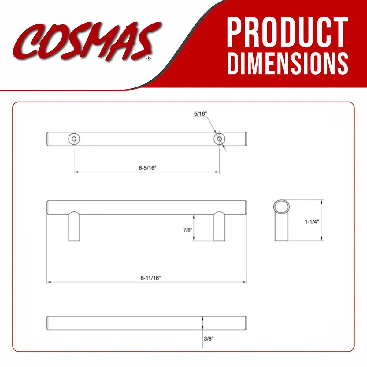 Cosmas 404-160CH Polished Chrome Slim Line Euro Style Bar Pull