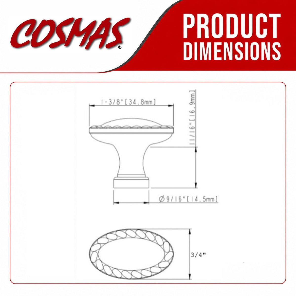 Cosmas 4116WN Weathered Nickel Oblong Rope Cabinet Knob