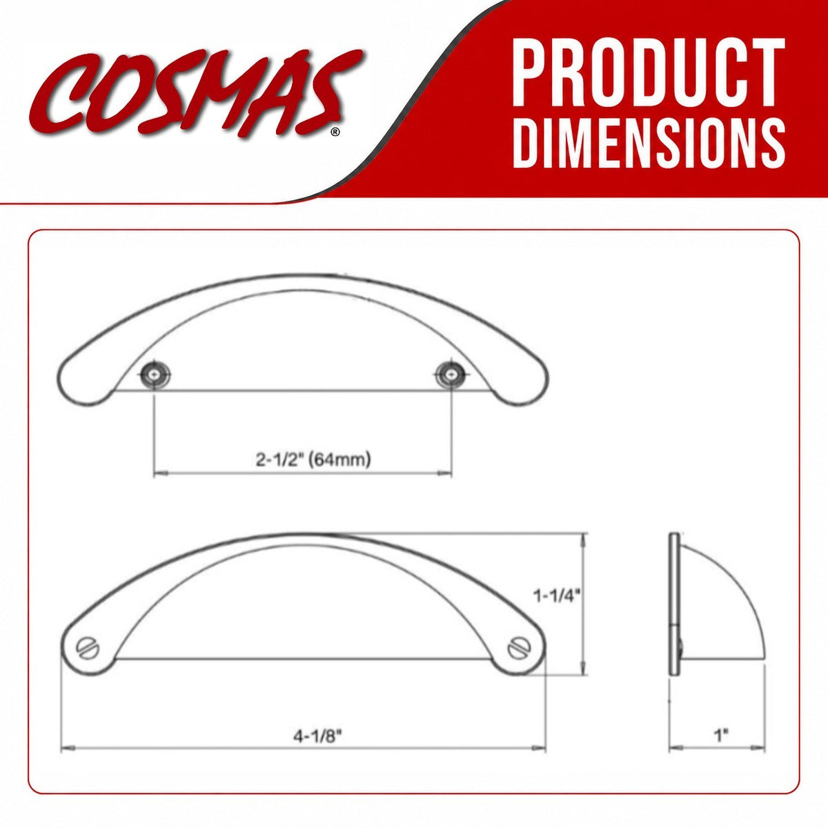 Cosmas 4198FB Flat Black Cabinet Cup Pull