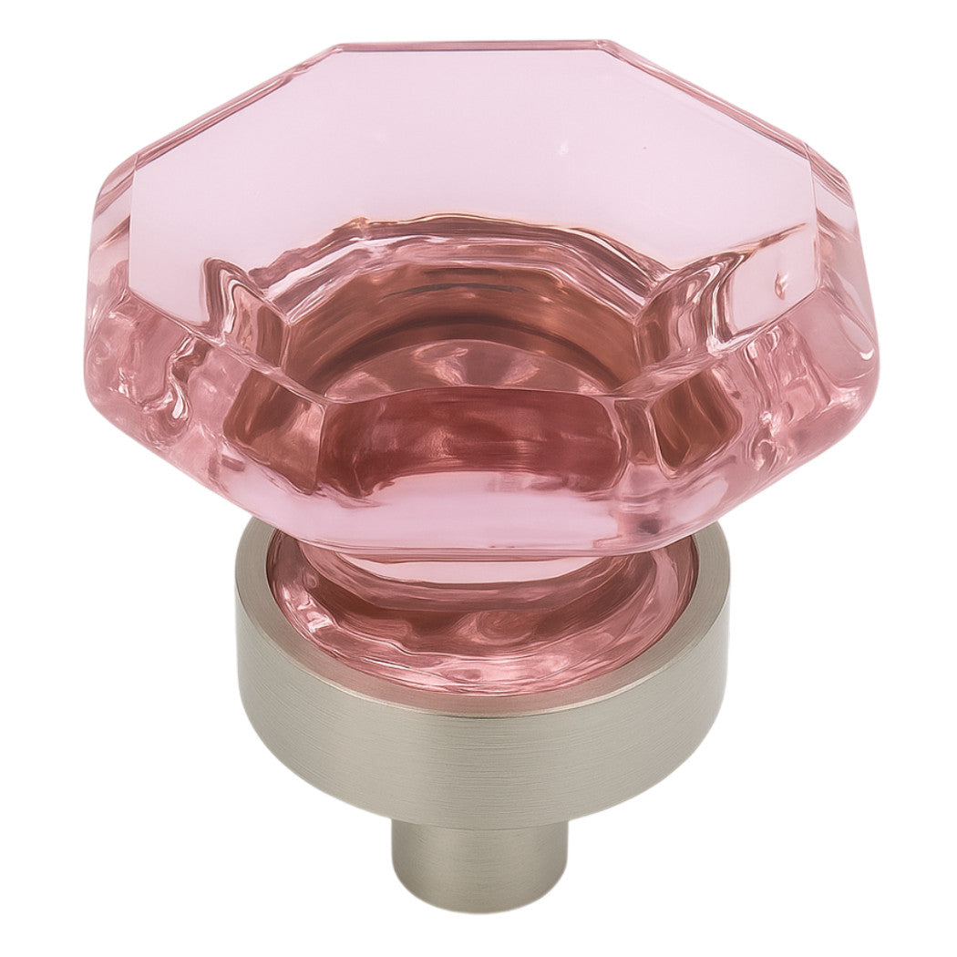 Cosmas 5268SN-P Satin Nickel & Pink Glass Cabinet Knob