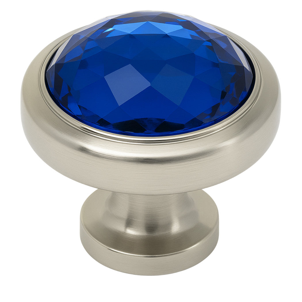 Cosmas 5317SN-BL Satin Nickel &amp; Blue Glass Round Cabinet Knob