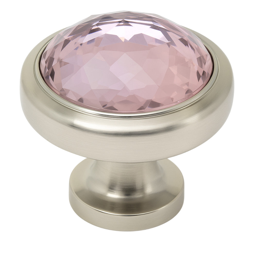 Cosmas 5317SN-P Satin Nickel & Pink Glass Round Cabinet Knob