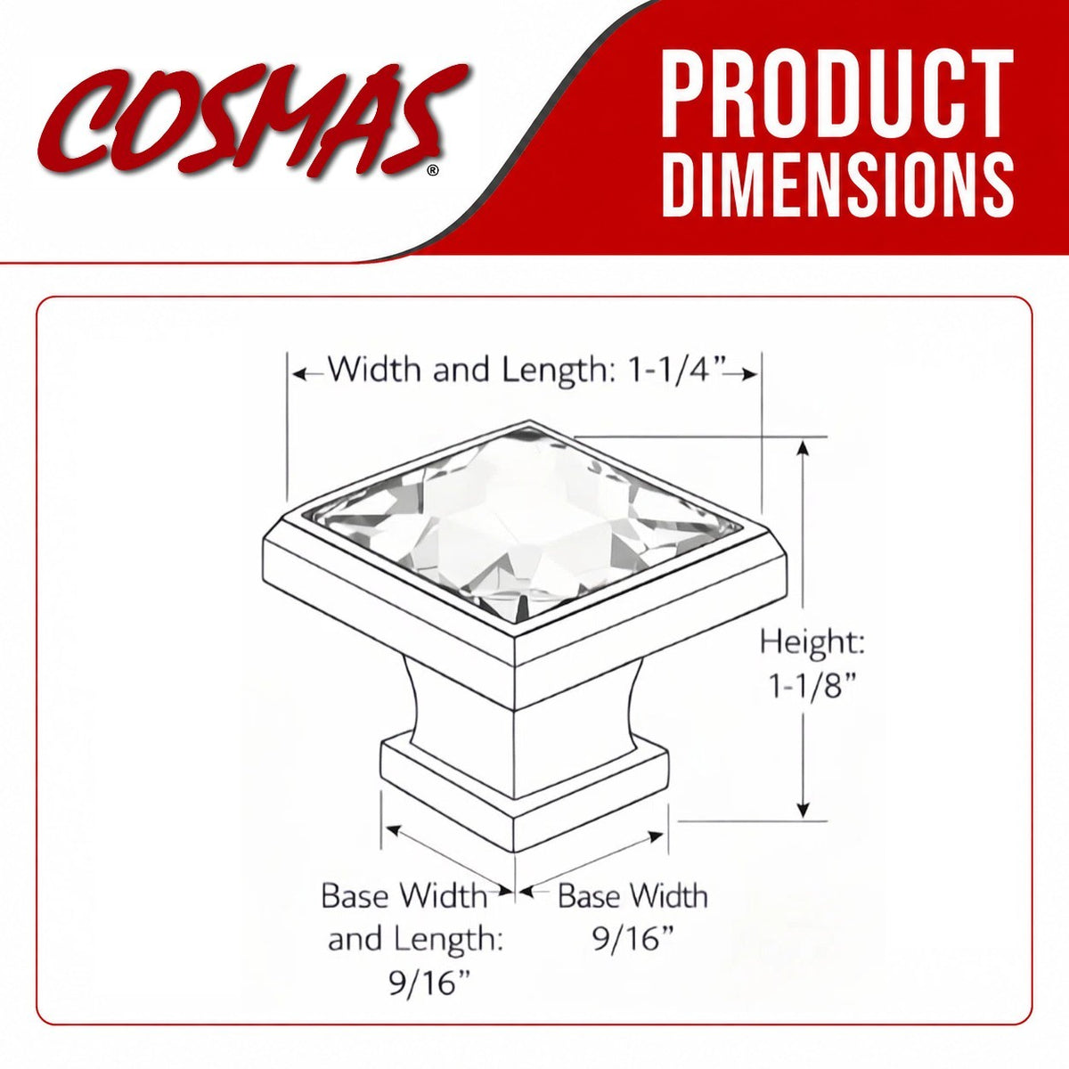 Cosmas 5883SN-P Satin Nickel &amp; Pink Glass Square Cabinet Knob