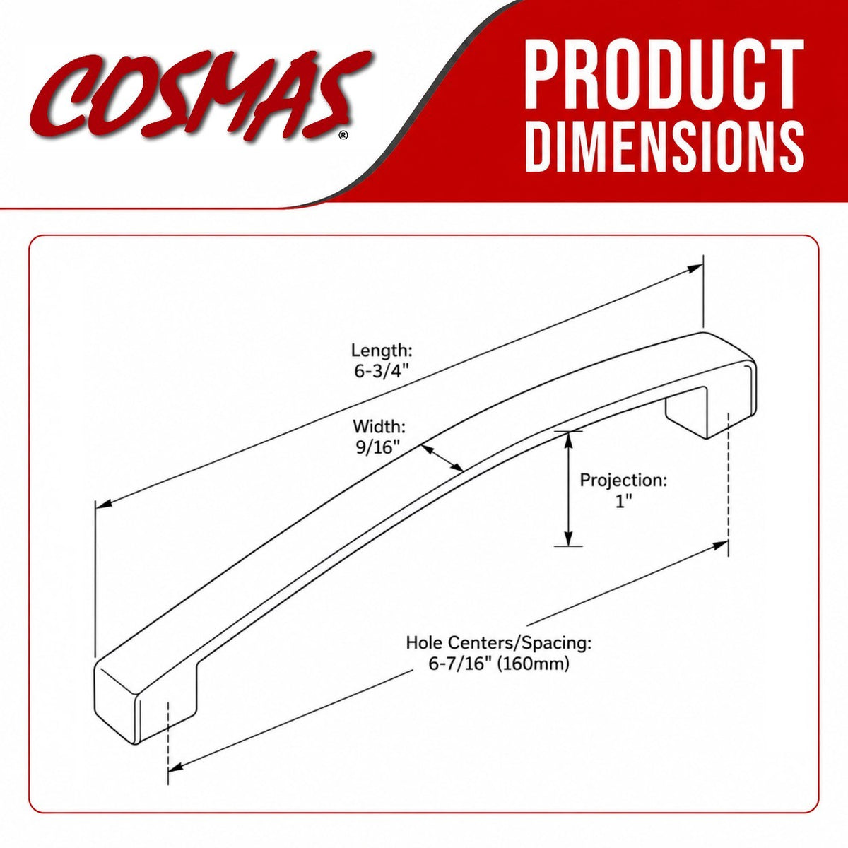 Cosmas 616-160SN Satin Nickel Subtle Arch Cabinet Pull