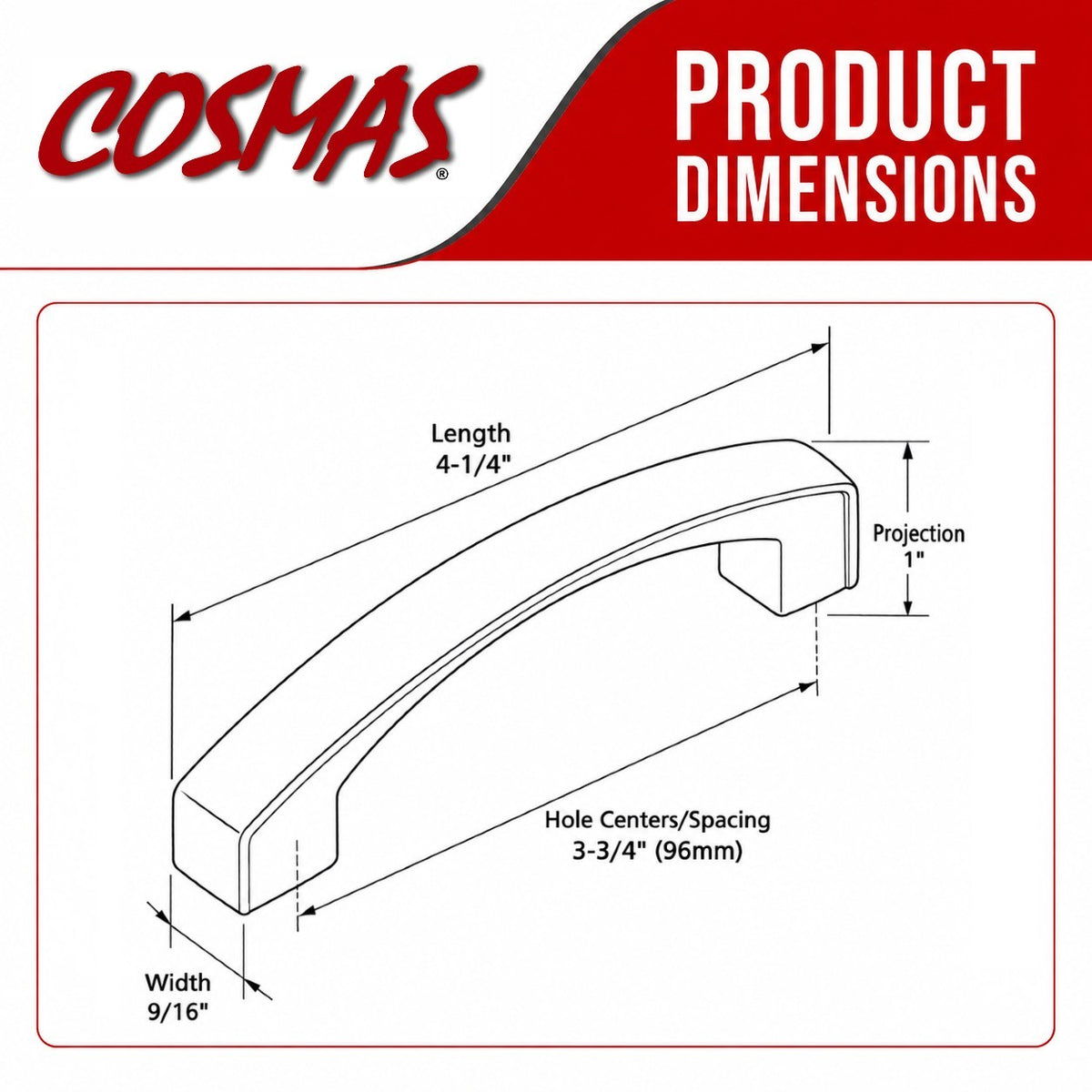 Cosmas 616-96SN Satin Nickel Subtle Arch Cabinet Pull