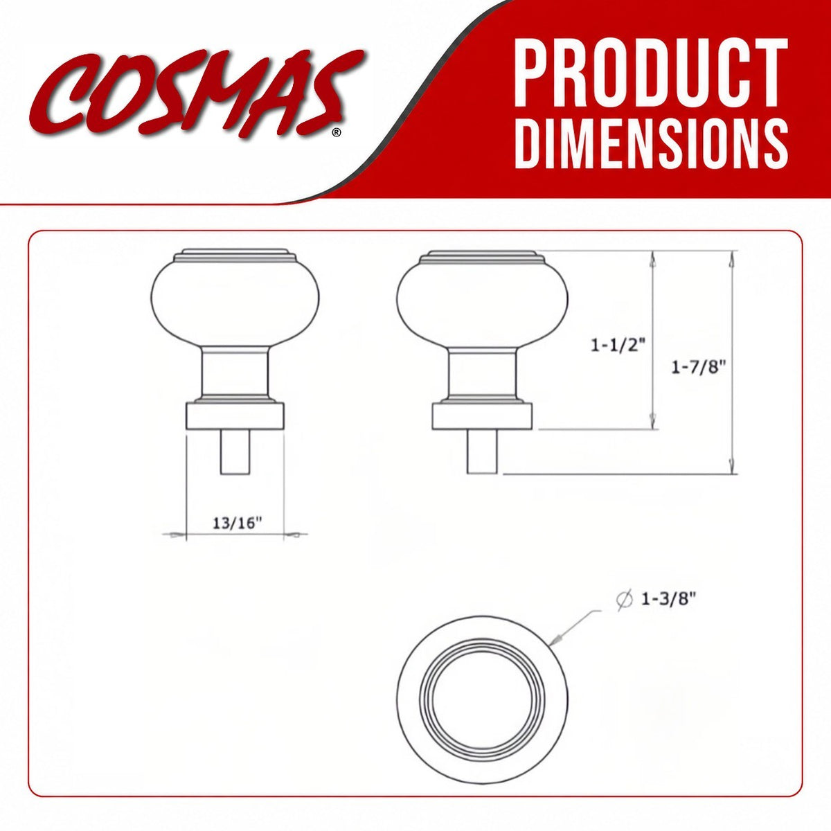 Cosmas 6355FB-C Flat Black &amp; Clear Glass Round Cabinet Knob