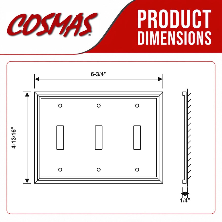 Cosmas 65005-SN Satin Nickel Triple Toggle Switchplate Cover