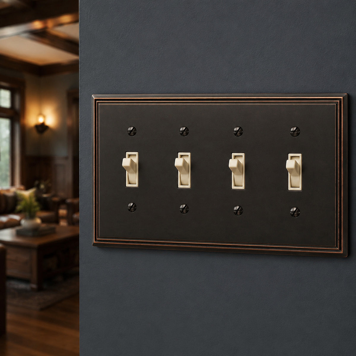Cosmas 65006-ORB Oil Rubbed Bronze Quad Toggle Switchplate Cover