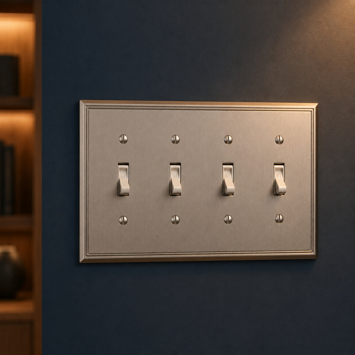 Cosmas 65006-SN Satin Nickel Quad Toggle Switchplate Cover