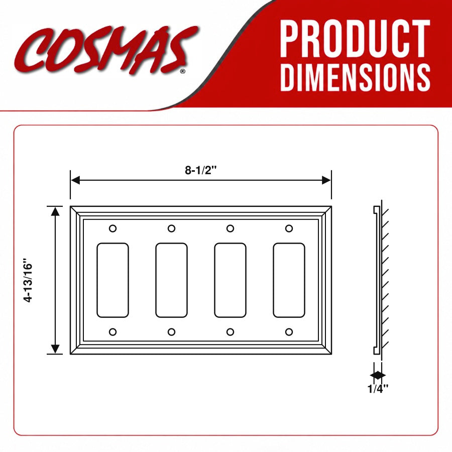 Cosmas 65075-SN Satin Nickel Quad GFCI / Decora Wall Plate