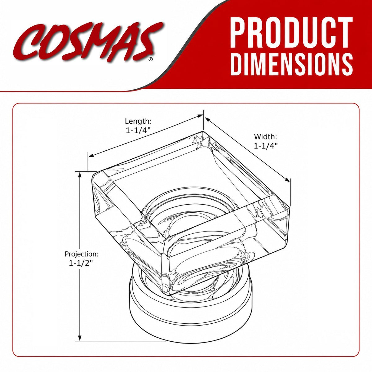 Cosmas 6578SN-C Satin Nickel &amp; Clear Glass Square Cabinet Knob