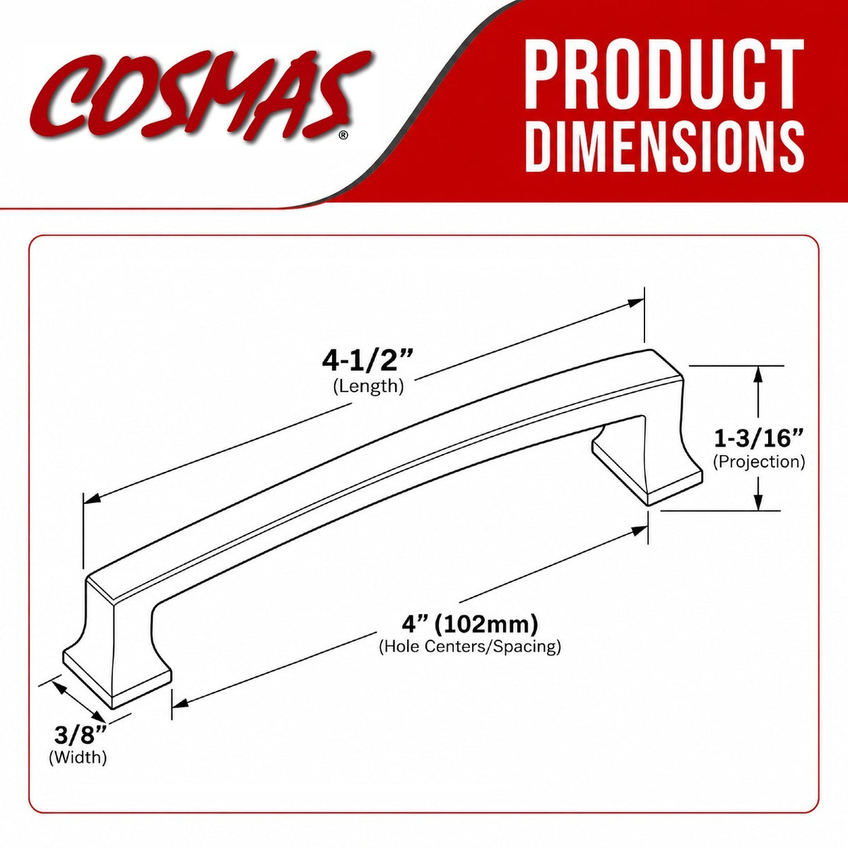 Cosmas 755-4FB Flat Black Cabinet Pull