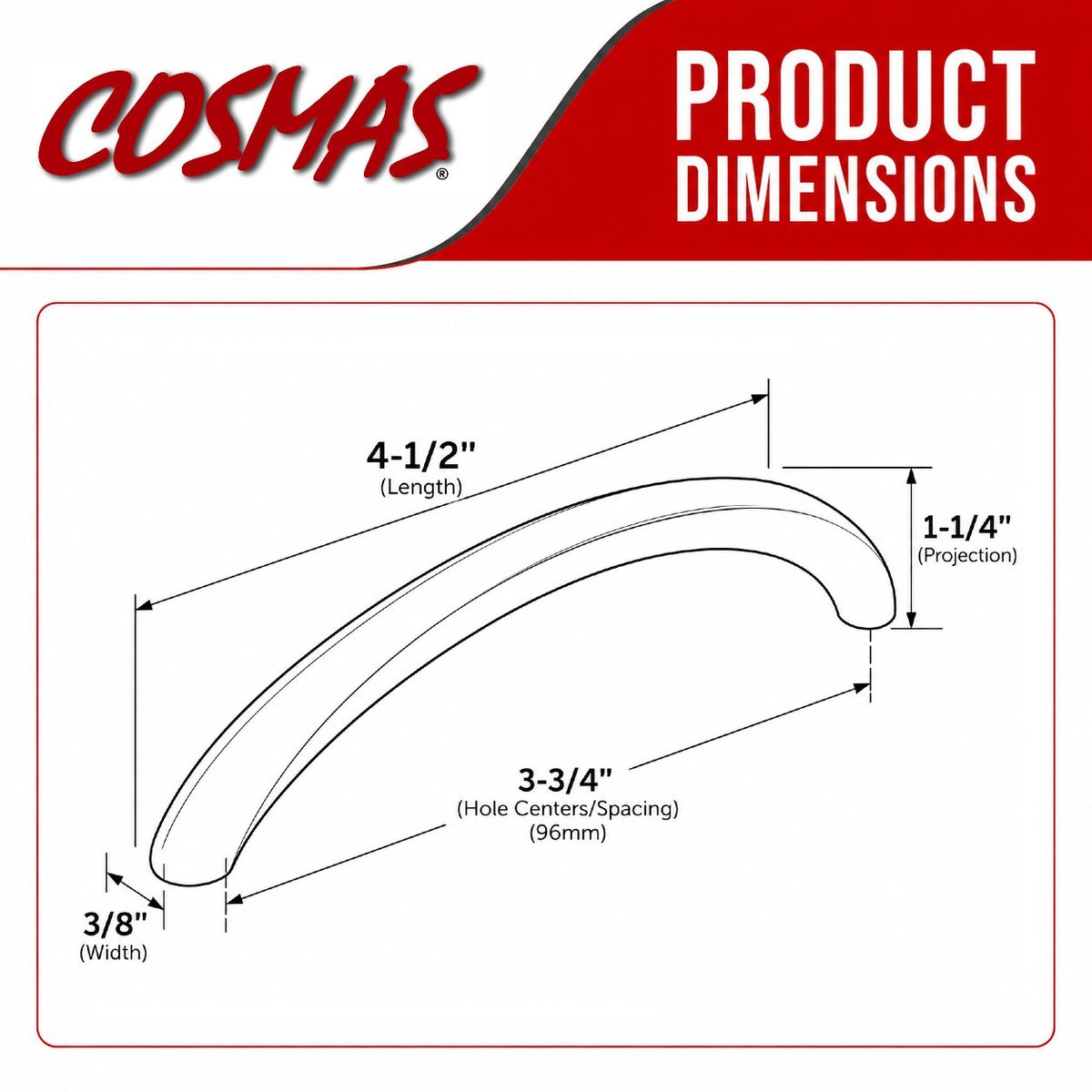 Cosmas 801-96SN Satin Nickel Arch Cabinet Pull