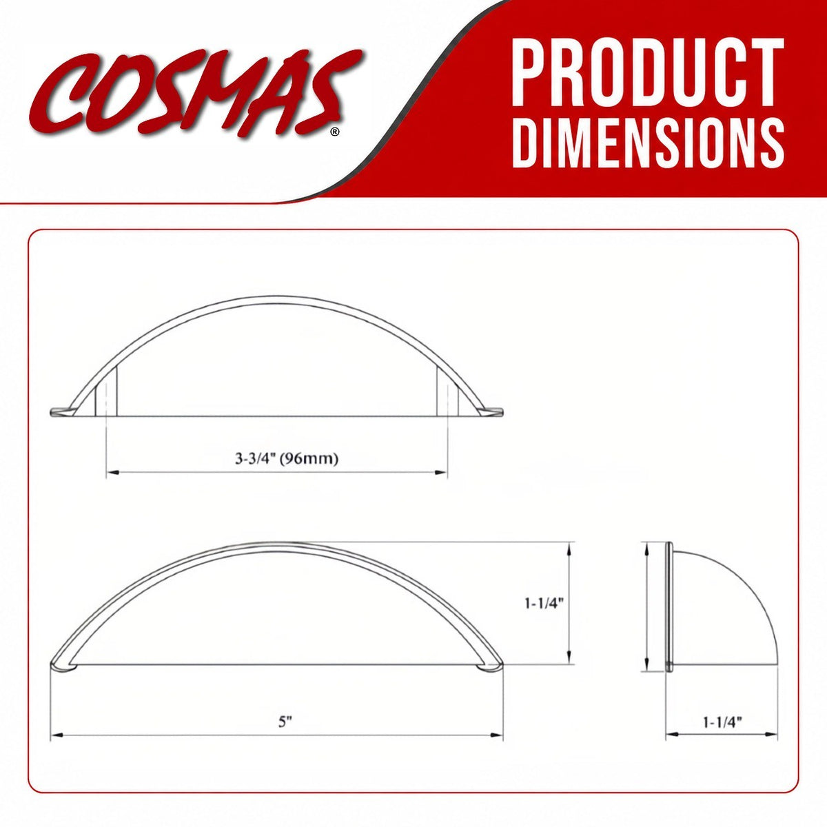 Cosmas 9236FB Flat Black Cabinet Cup Pull
