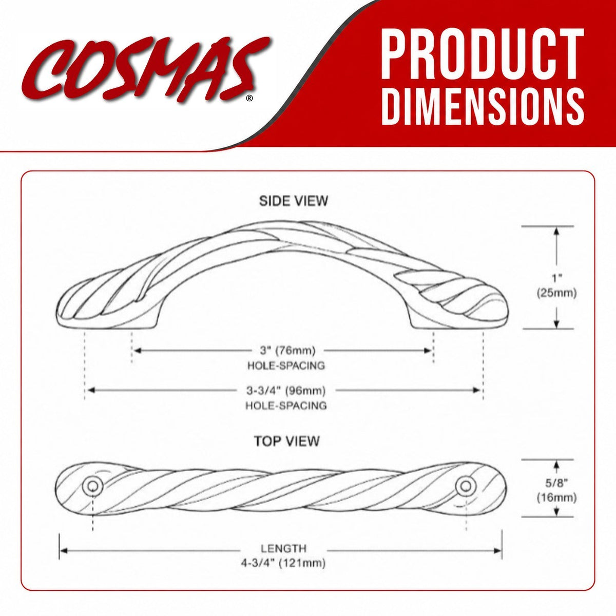 Cosmas 1470SN Satin Nickel Twist Cabinet Pull