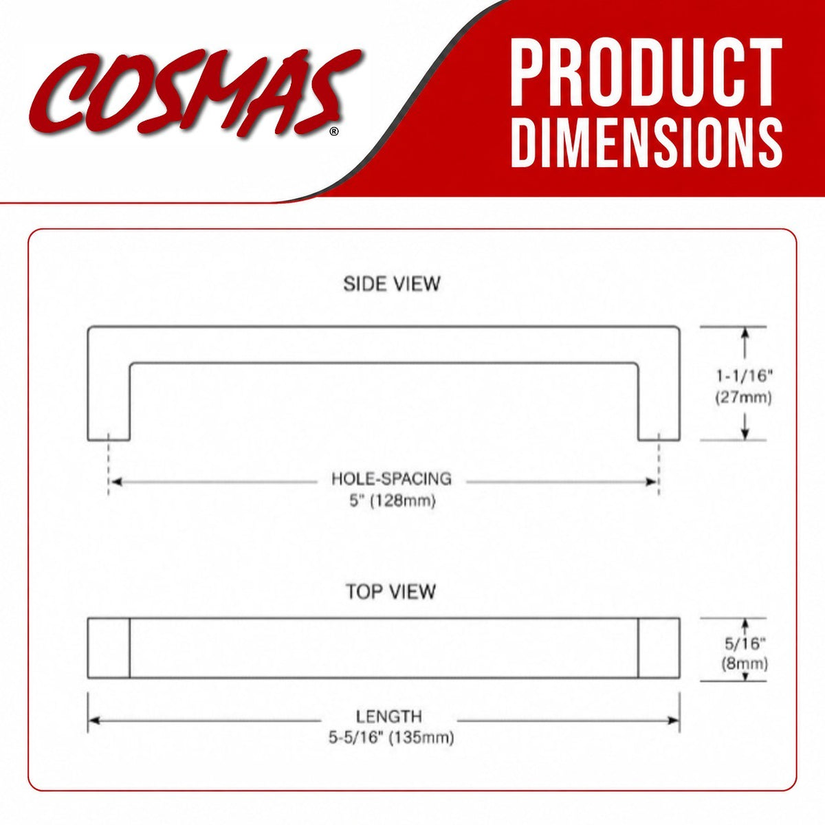 Cosmas 14777-128SN Satin Nickel Modern Contemporary Cabinet Pull