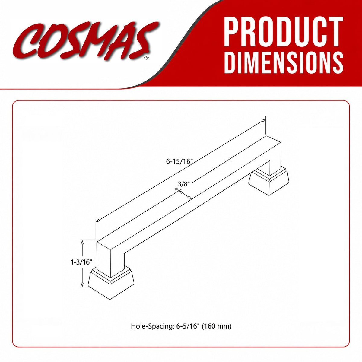 Cosmas 1481-160FB Flat Black Modern Contemporary Cabinet Pull