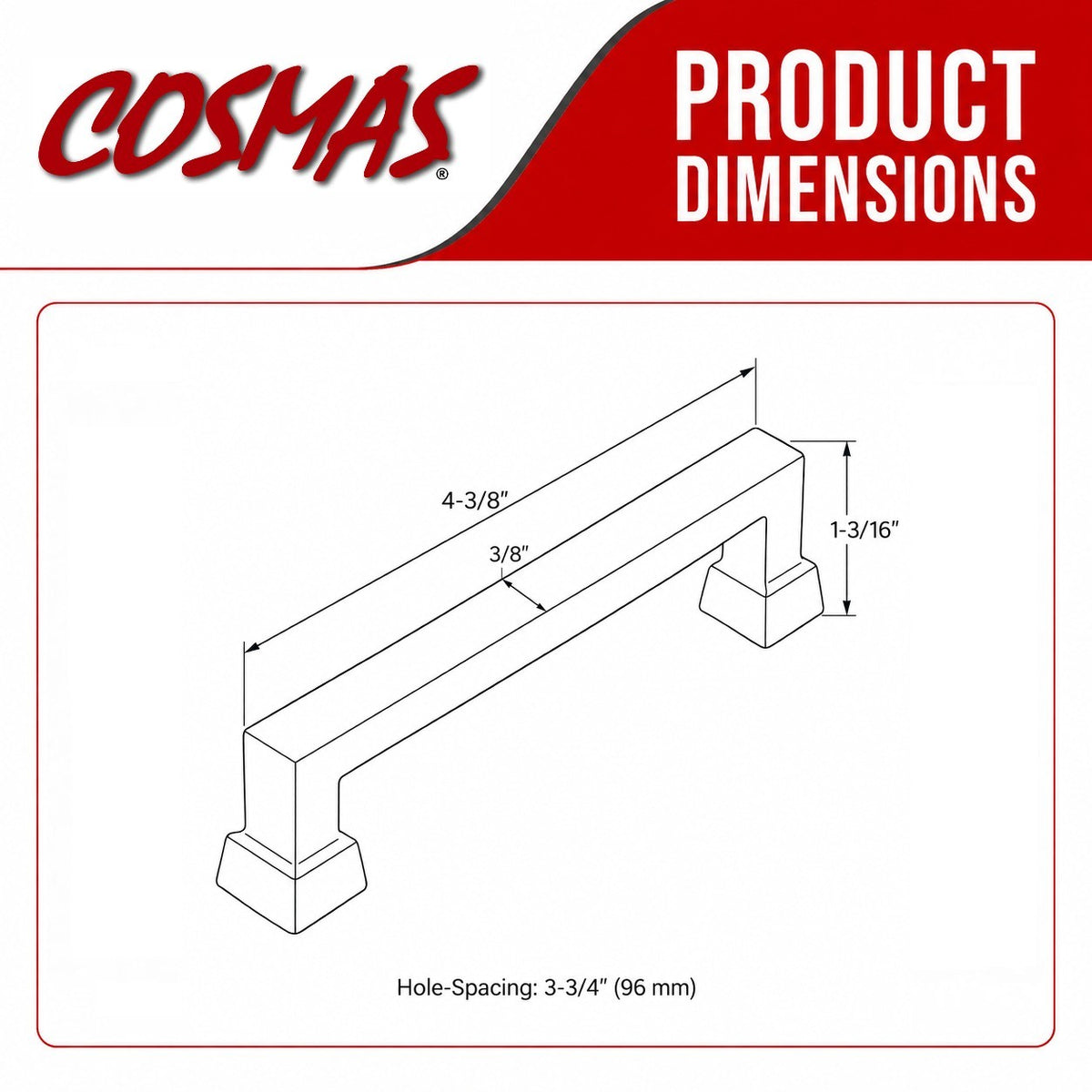 Cosmas 1481-96FB Flat Black Modern Contemporary Cabinet Pull