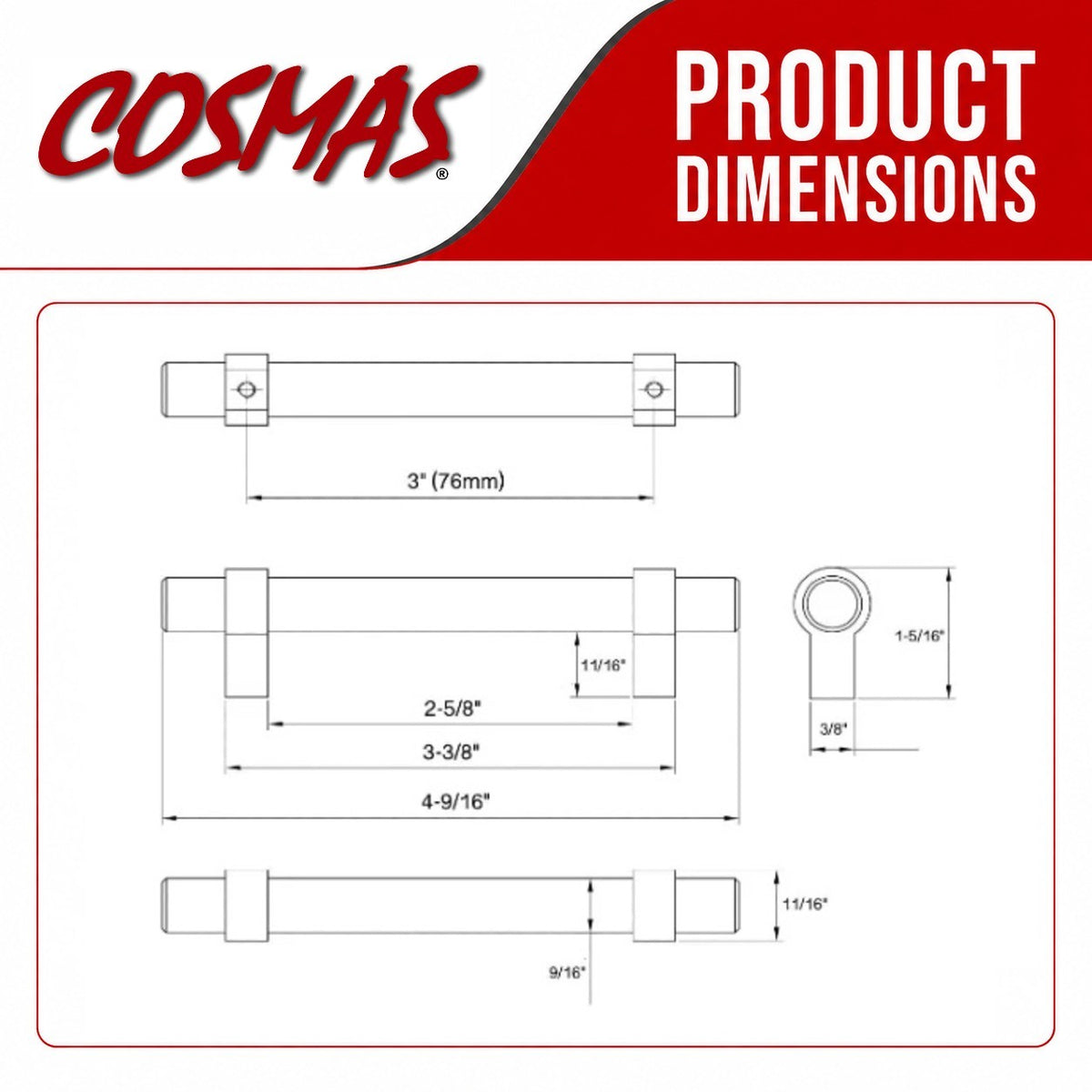 Cosmas 161-3BG Brushed Gold Euro Style Bar Pull