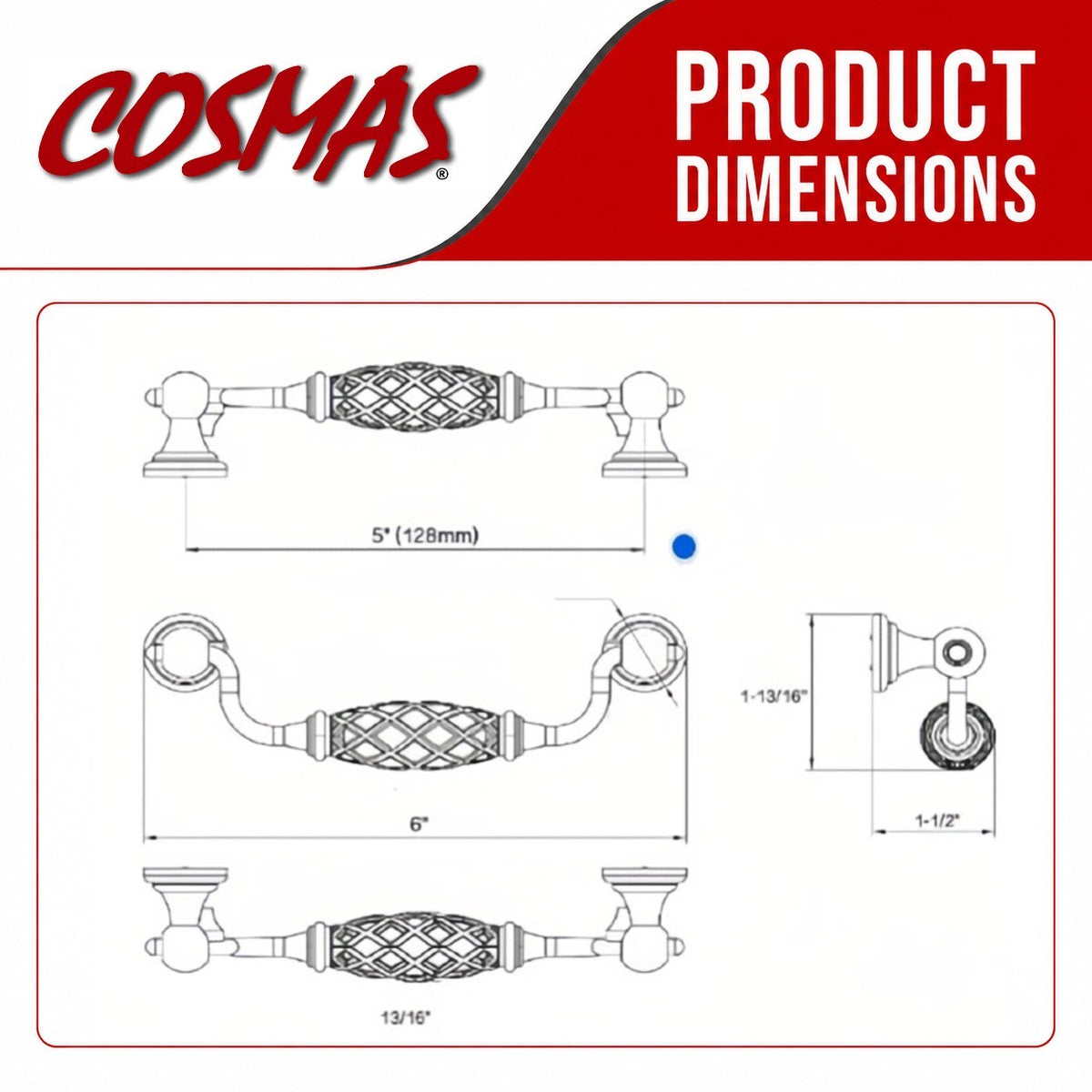 Cosmas 1749-128WN Weathered Nickel Birdcage Cabinet Pull