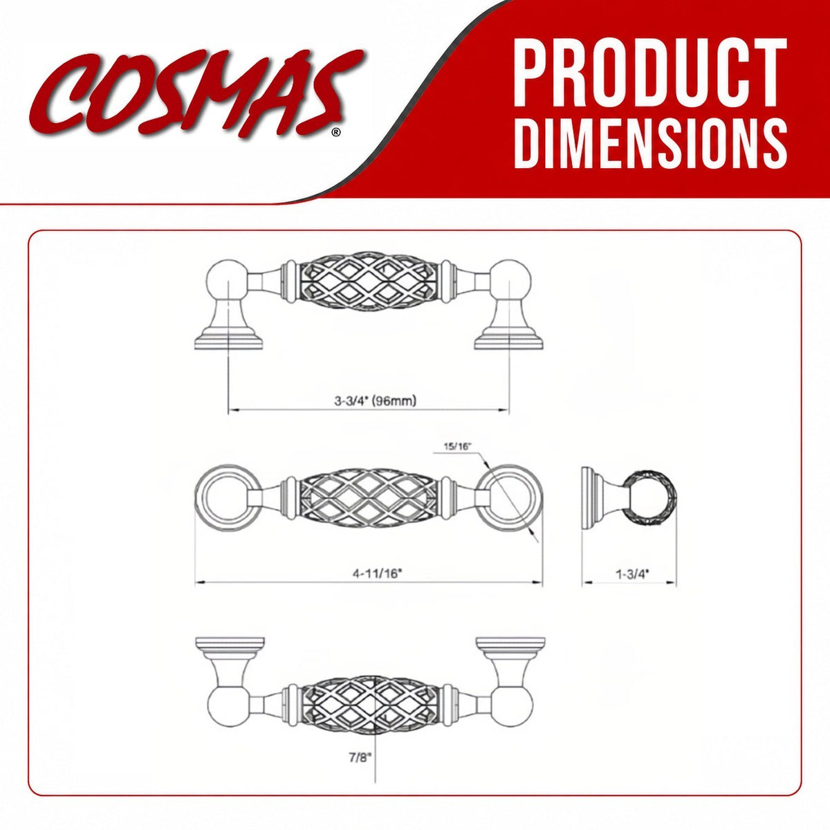 Cosmas 1749-96WN Weathered Nickel Birdcage Cabinet Pull