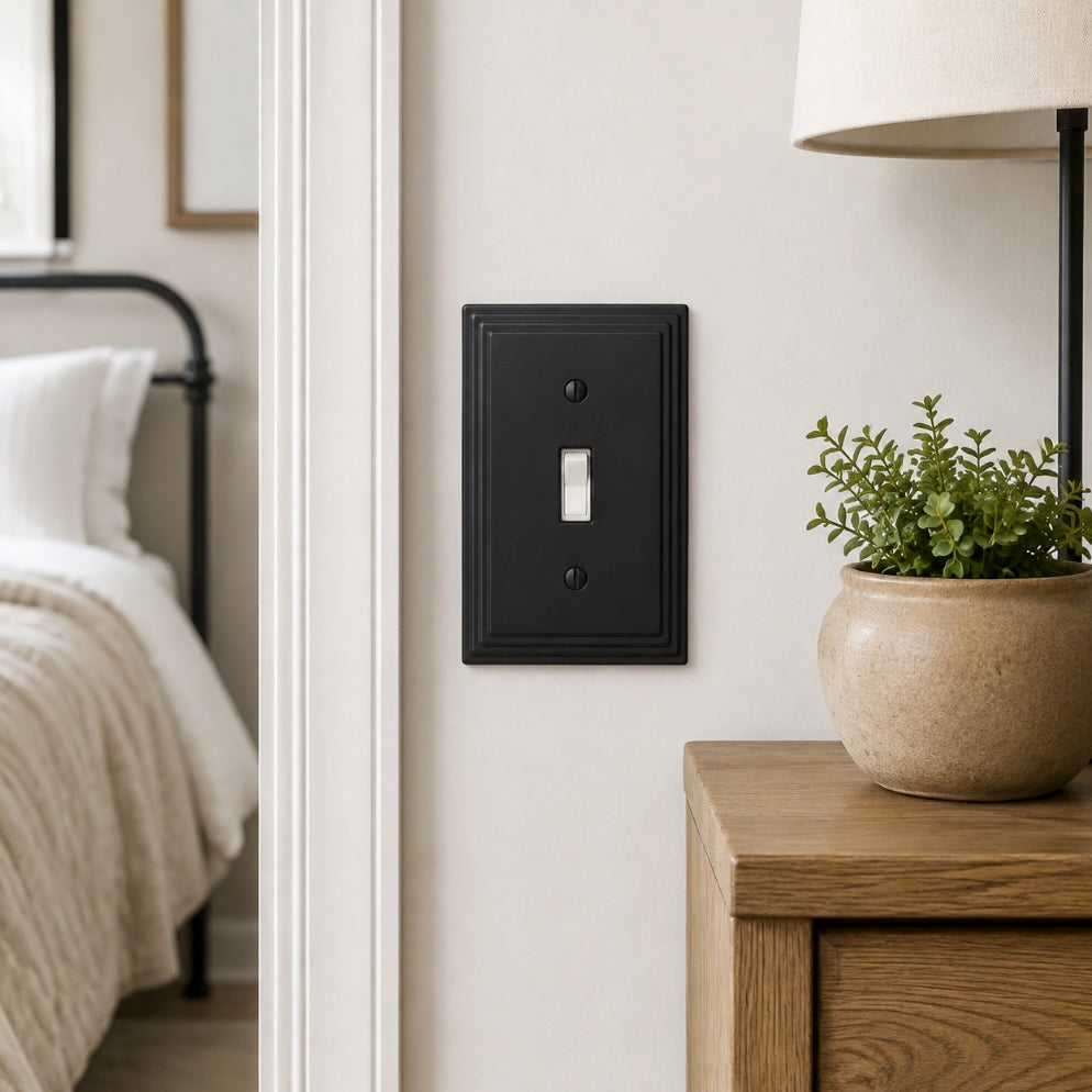 Cosmas 25053-FB Flat Black Single Toggle Switchplate Cover