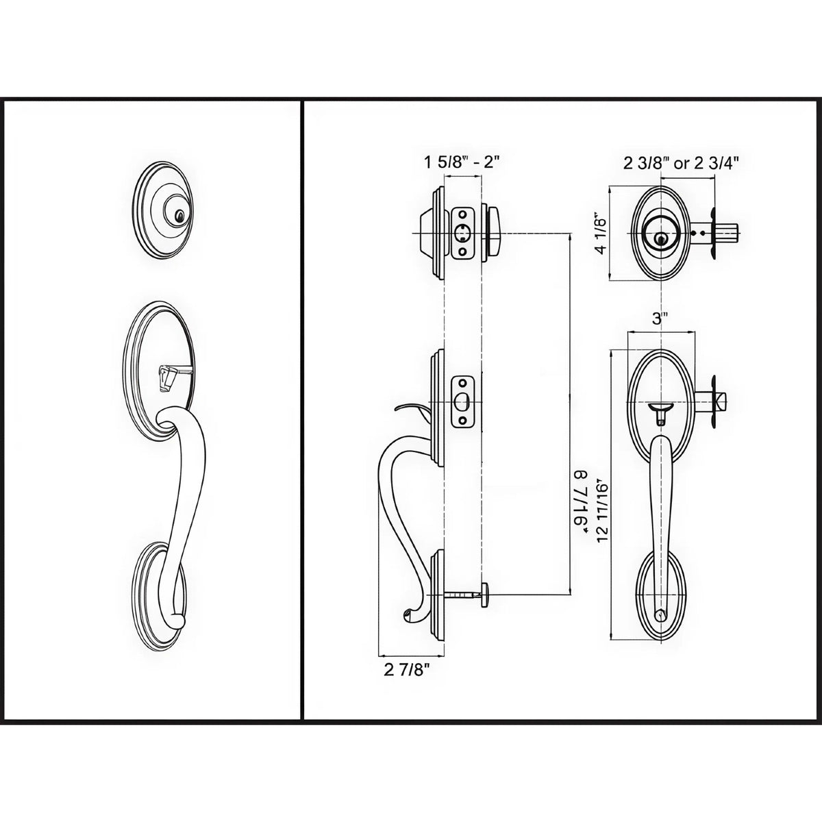 Cosmas 300 Series Satin Nickel Handleset with 30 Series Interior