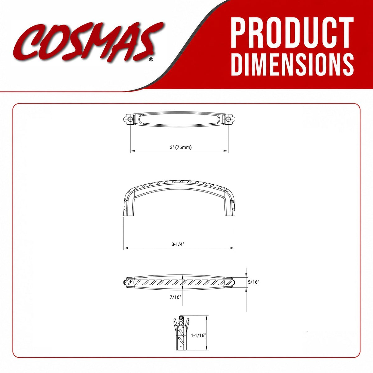 Cosmas 228-3AS Antique Silver Rope Cabinet Pull