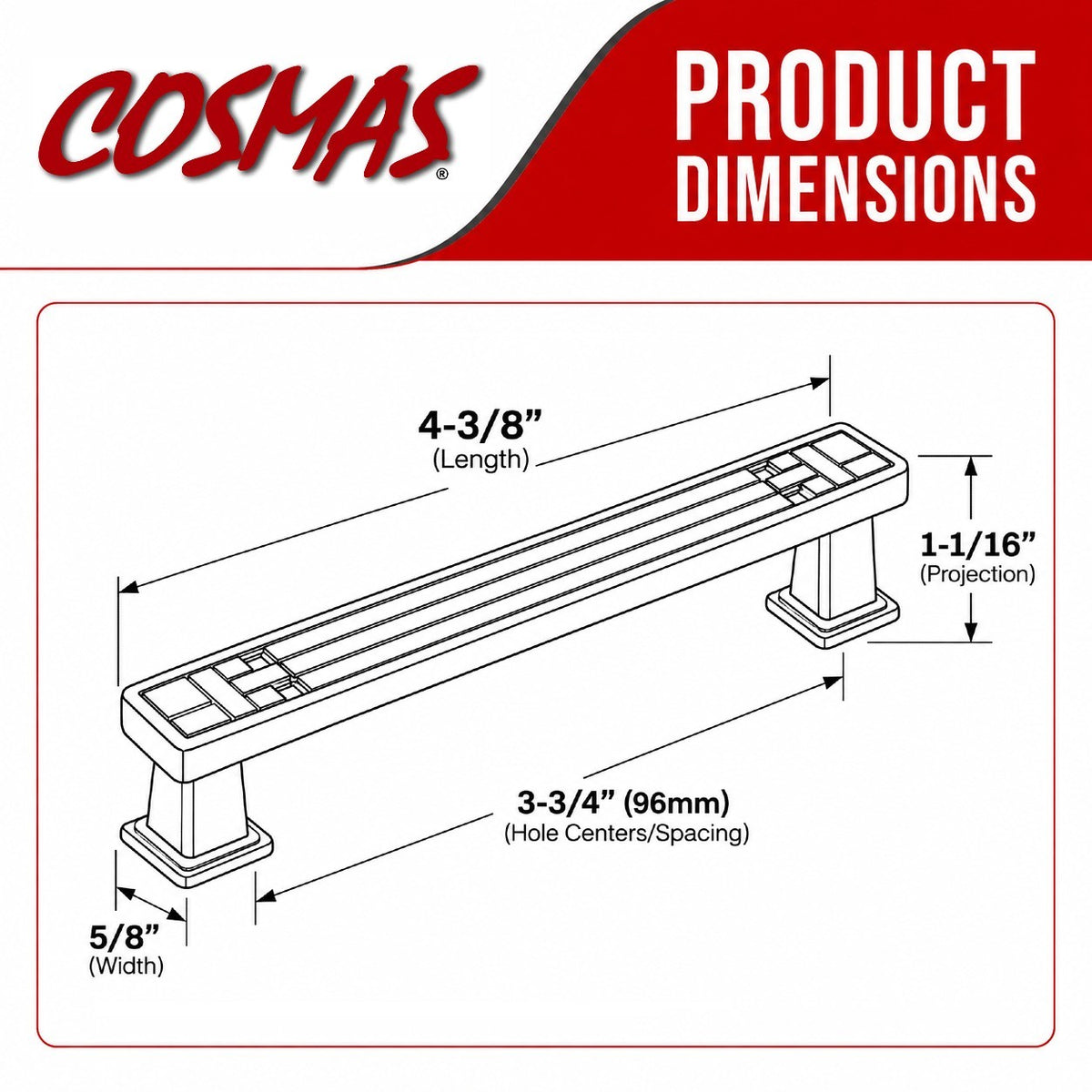 Cosmas 7155-96SN Satin Nickel Cabinet Pull