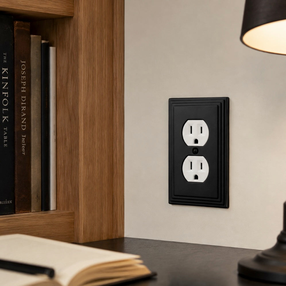 Cosmas 25026-FB Flat Black Single Duplex Outlet Wall Plate
