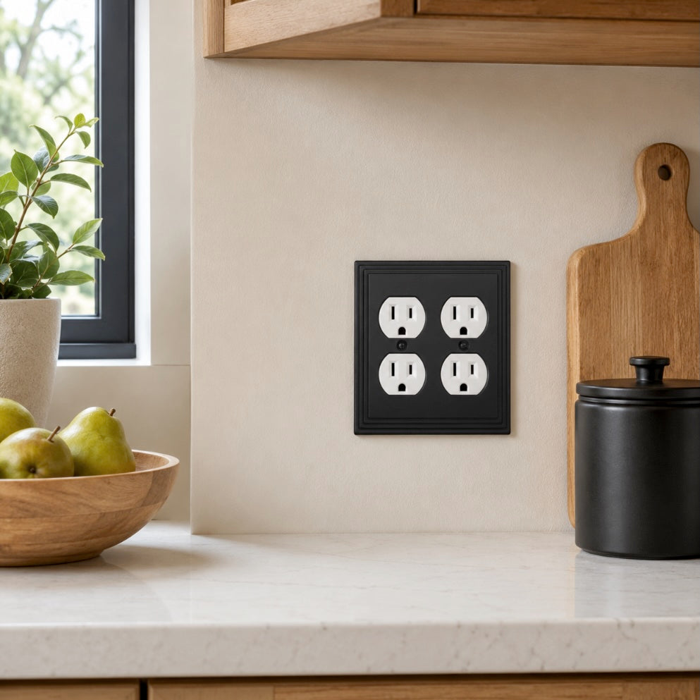 Cosmas 25012-FB Flat Black Double Duplex Outlet Wall Plate