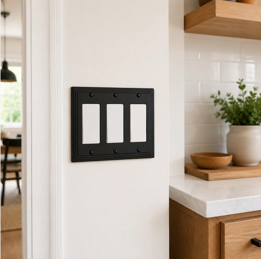 Cosmas 25084-FB Flat Black Triple GFCI / Decora Wall Plate