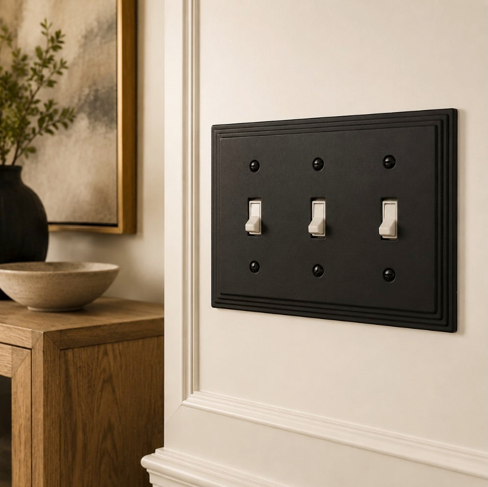 Cosmas 25037-FB Flat Black Triple Toggle Switchplate Cover